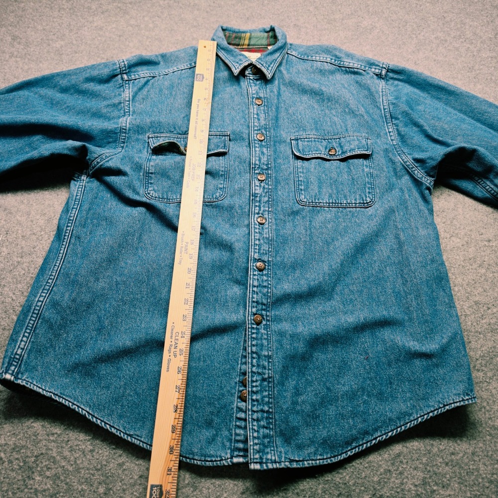 Eddie Bauer Made in USA VTG  Men Blue Denim Flannel Lined Button Down Shirt XL - Picture 9 of 15